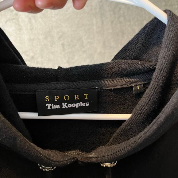 The Kooples Sport Black Pullover Hoodie Size 2 US M Black Silver Hardware - Picture 6 of 7